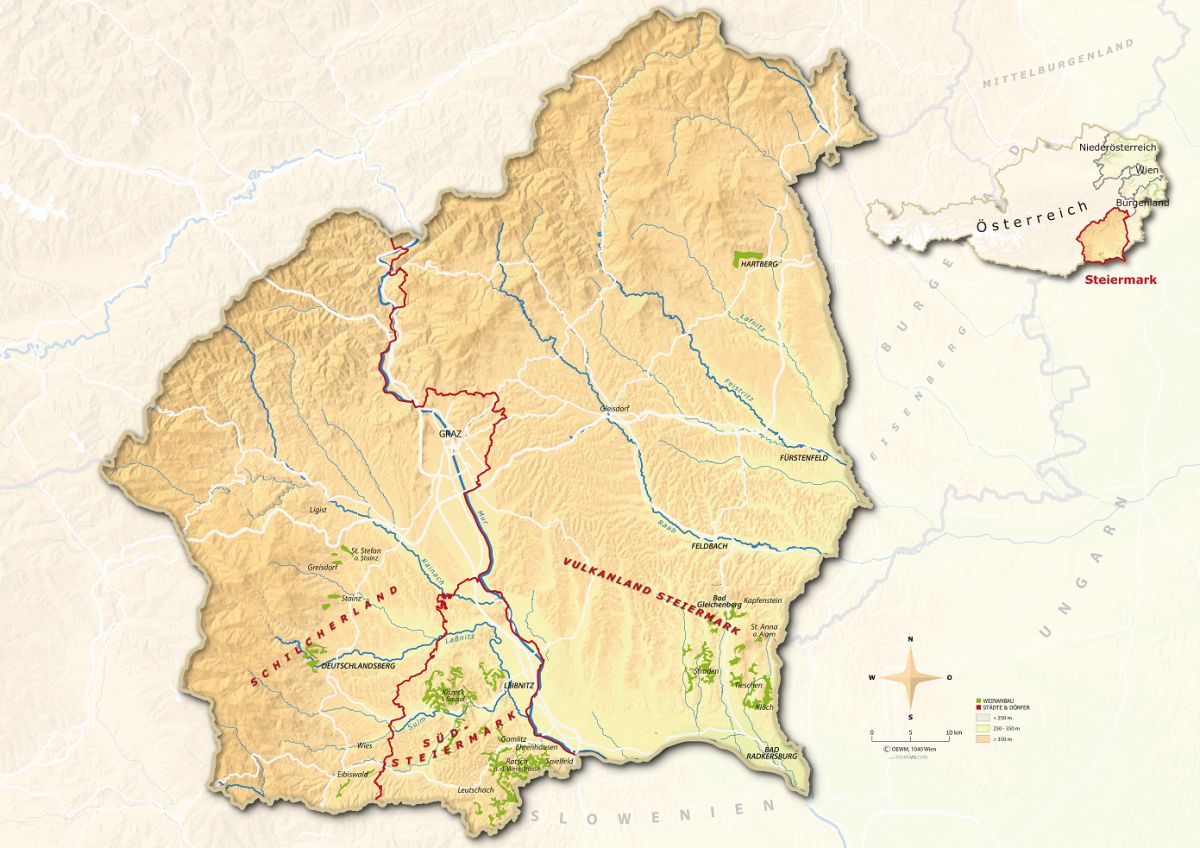 Steiermark - Karte mit Weinbaugebieten
