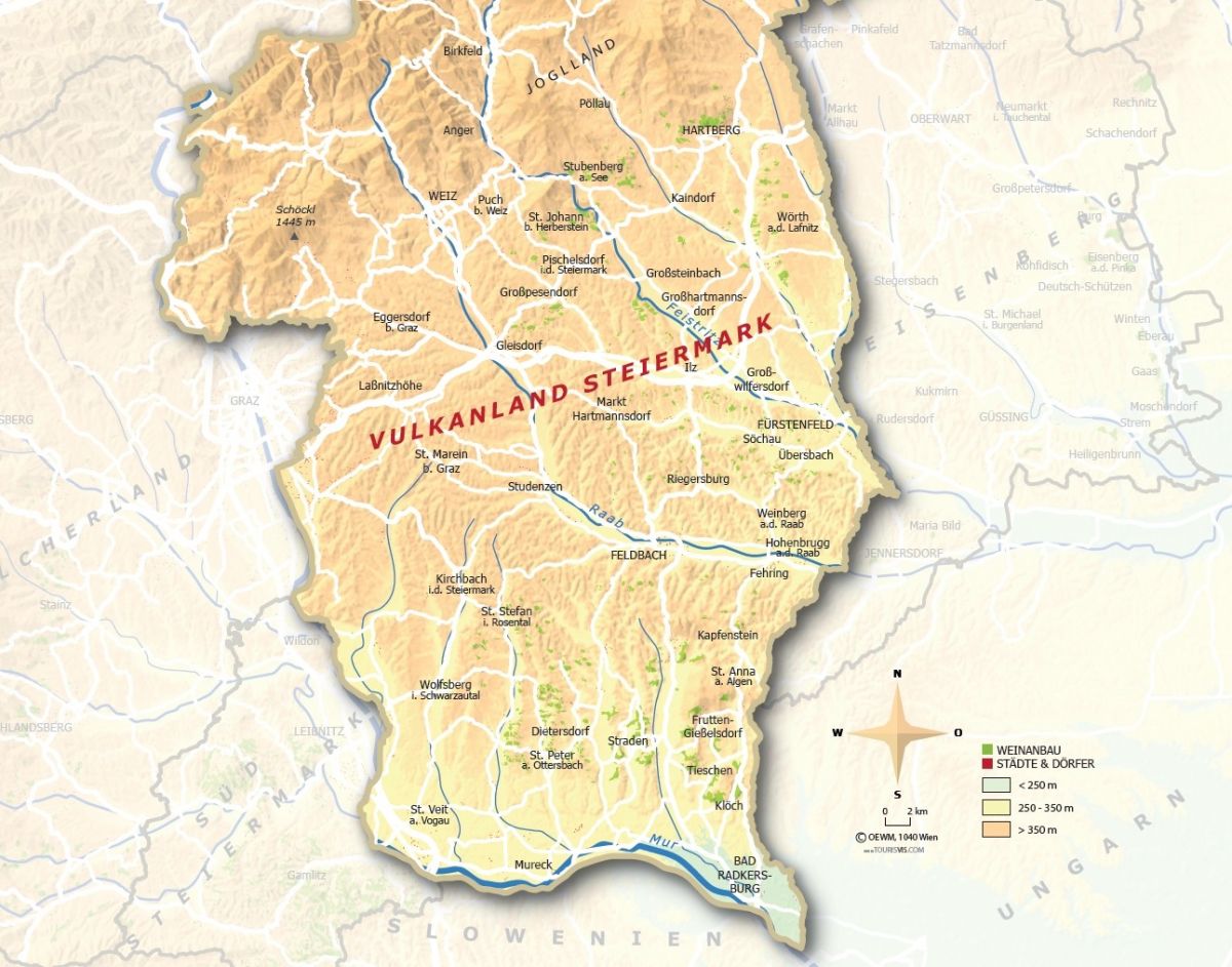 Vulkanland Steiermark - Karte mit Rebflächen