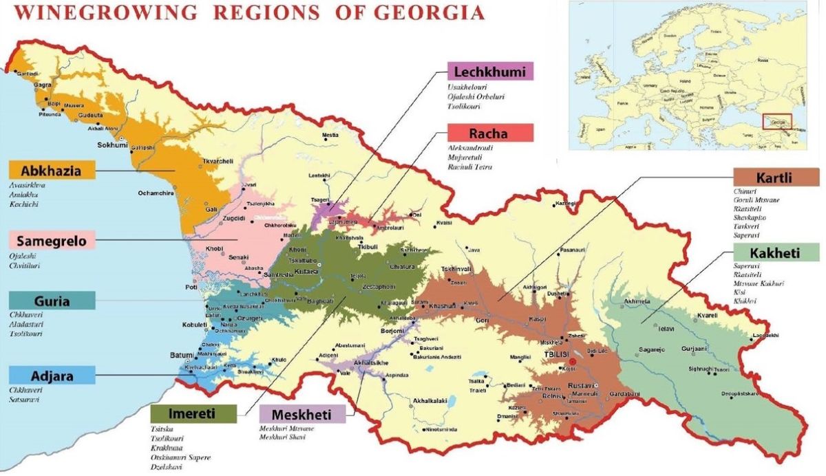 Georgien - Karte mit den Weinbaugebieten