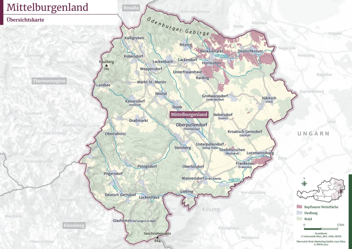 Mittelburgenland - topographische Karte