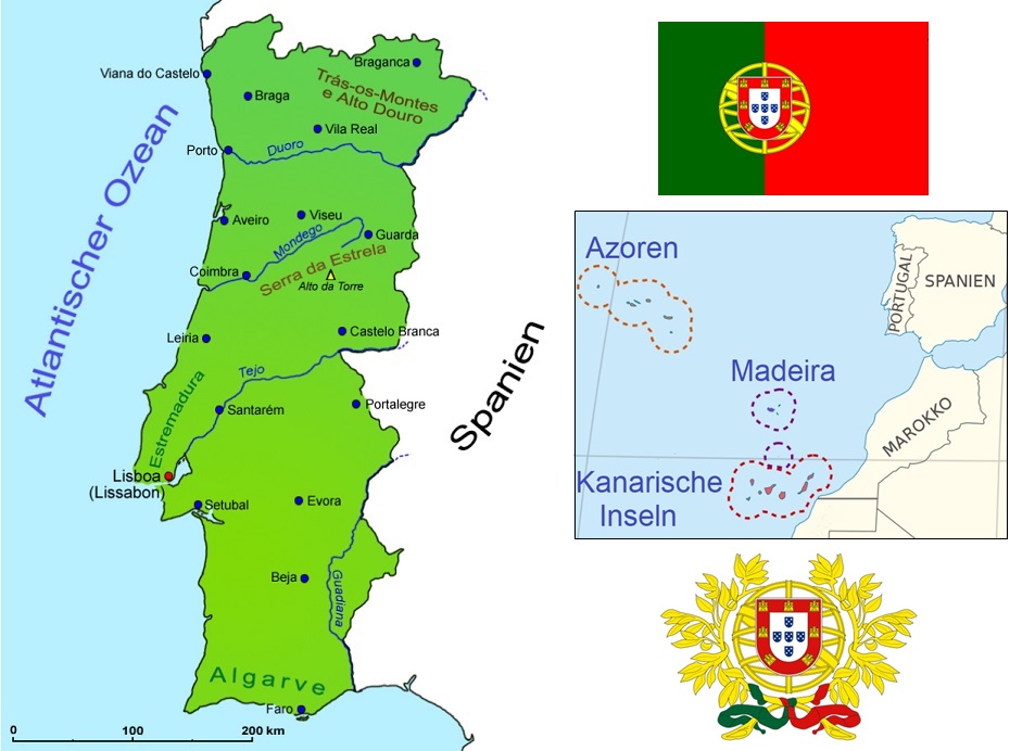 Portugal - Landkarten, Flagge und Wappen